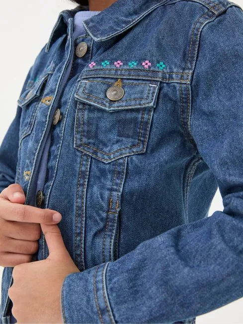 Girls Fatface Coats and Jackets Blue Embroidered Denim Jacket