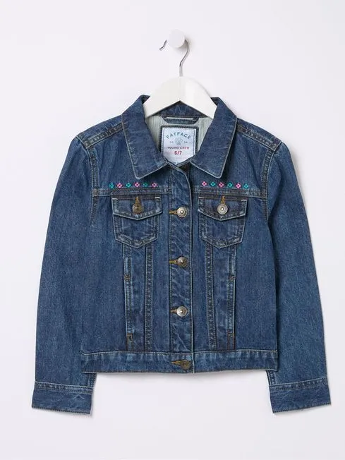 Girls Fatface Coats and Jackets Blue Embroidered Denim Jacket