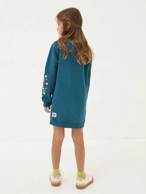 Girls Fatface Dresses Teal Blue Embroidered Sweat Dress Girls Fatface Dresses Teal Blue Embroidered Sweat Dress