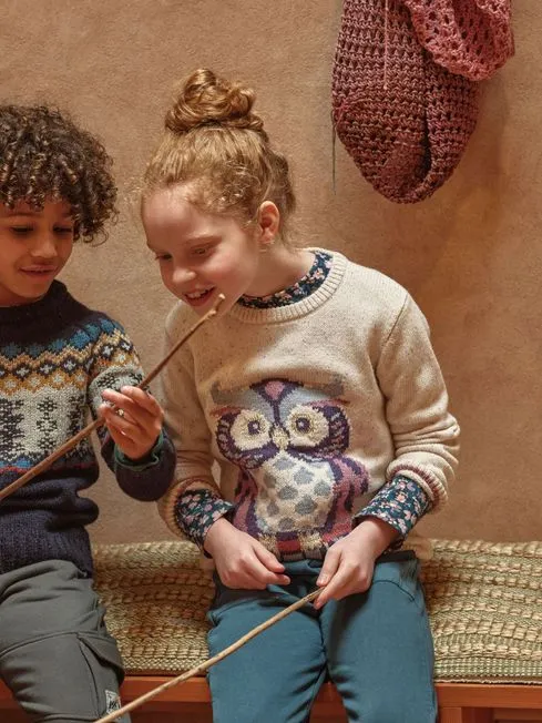 Girls Fatface Sweaters and Cardigans Orla Cream Owl Jumper