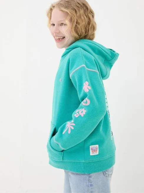 Girls Fatface Sweatshirts and Hoodies Blue Good Vibes Popover Hoodie