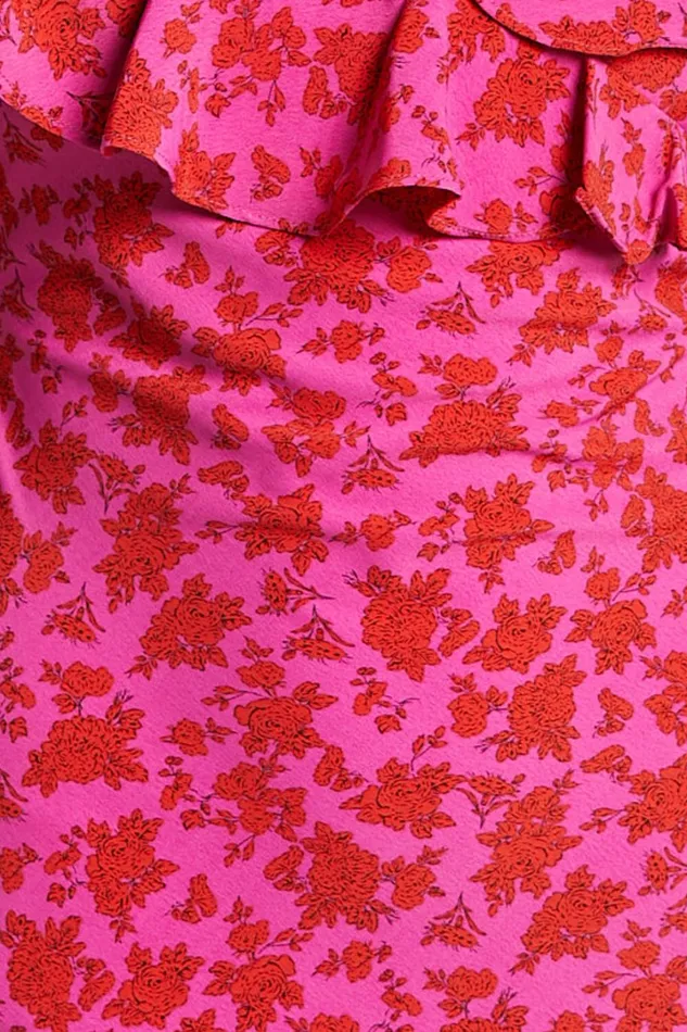 Giulia Midi Dress 8211 One Shoulder Frill Detail Dress In Pink Floral Women Showpo Dresses