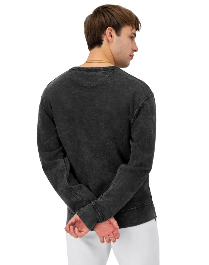 Graphic Crewneck Sweatshirt Mineral Dye TriColor Stripes Logo Mineral Dye Black Men Champion Hoodies and Sweatshirts