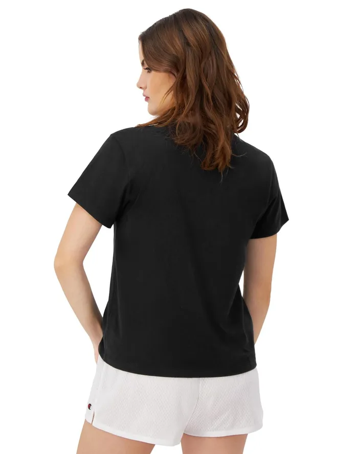 Graphic TShirt Drop Shadow Champion Script C Logo Black Women Champion TShirts and Tops