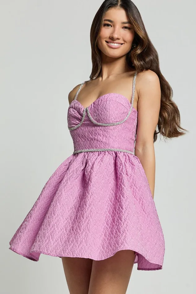 Grayson Mini Dress 8211 Jacquard Sweetheart Diamante Detail Mini Dress In Lilac Women Showpo Dresses