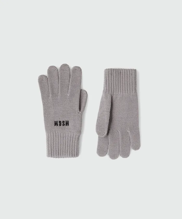 Grey BlendedWool Gloves With Impact Logo Women MSGM Hats Scarves And Gloves