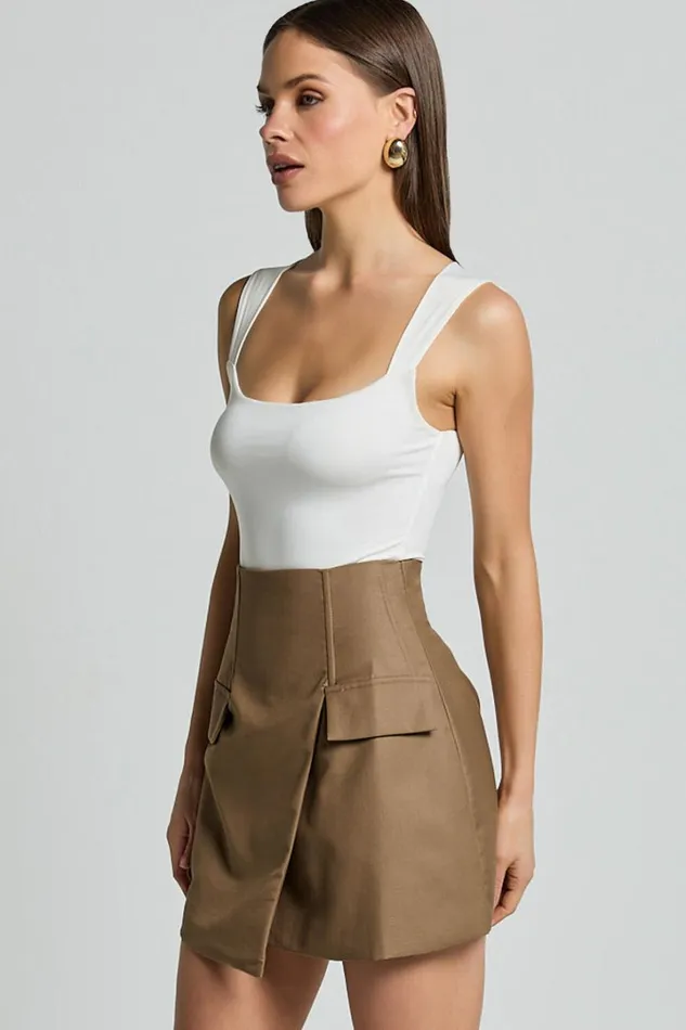 Haidy Mini Skirt 8211 Faux Pockets Wrap Skirt In Taupe Women Showpo Skirts