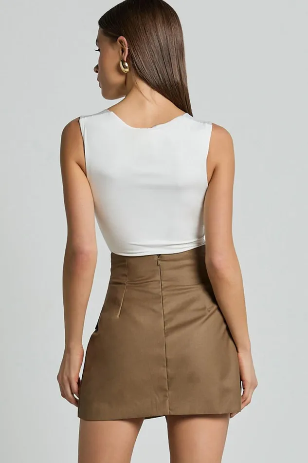 Haidy Mini Skirt 8211 Faux Pockets Wrap Skirt In Taupe Women Showpo Skirts