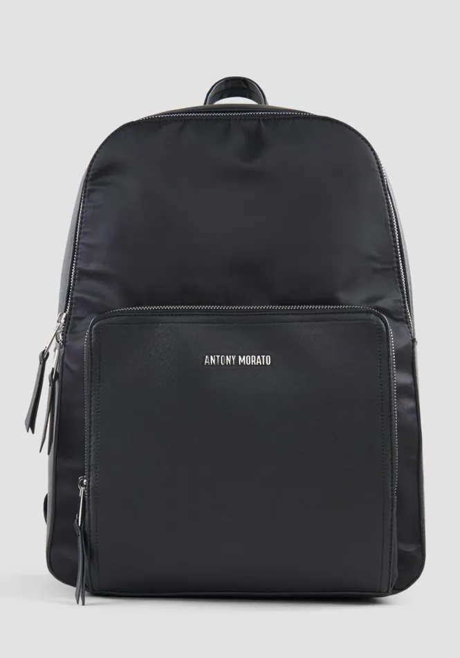 Handbags Men Antony Morato Backpack In Nylon And Faux Leather Black