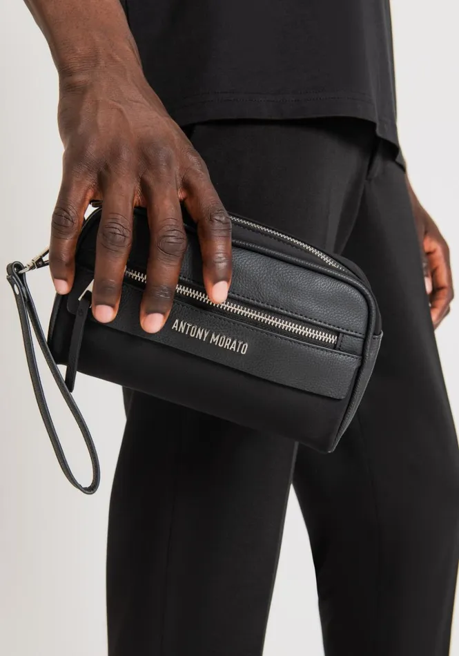 Handbags Men Antony Morato Pouch In Poplin And Faux Leather Black