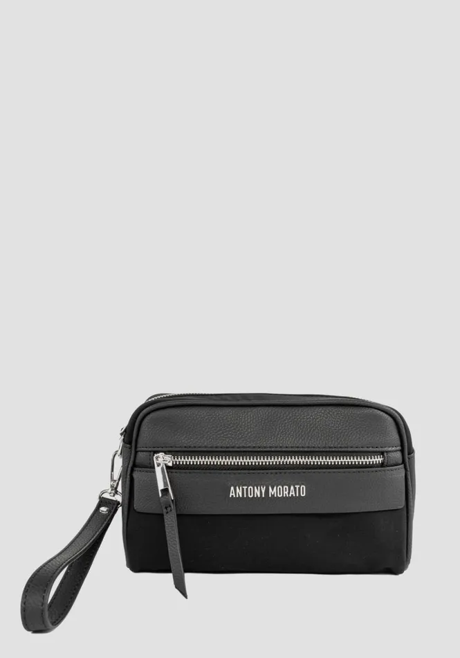 Handbags Men Antony Morato Pouch In Poplin And Faux Leather Black