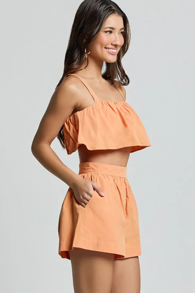 Hannah Two Piece Set 8211 Frill Crop Top And High Waist Shorts In Sherbet Orange Women Showpo Conscious