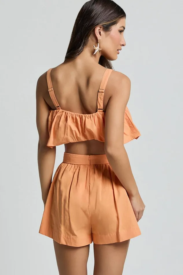 Hannah Two Piece Set 8211 Frill Crop Top And High Waist Shorts In Sherbet Orange Women Showpo Conscious