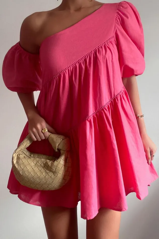 Harleen Mini Dress 8211 Linen Look Asymmetrical Trim Puff Sleeve Dress In Pink Women Showpo Curve Clothes Harleen Mini Dress 8211 Linen Look Asymmetrical Trim Puff Sleeve Dress In Pink Women Showpo Curve Clothes
