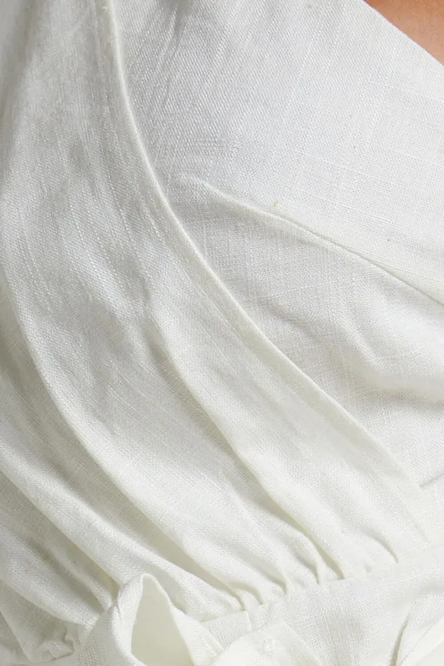 Harper Mini Dress 8211 Linen Look One Shoulder Gathered Wrap Waist Dress In White Women Showpo Dresses