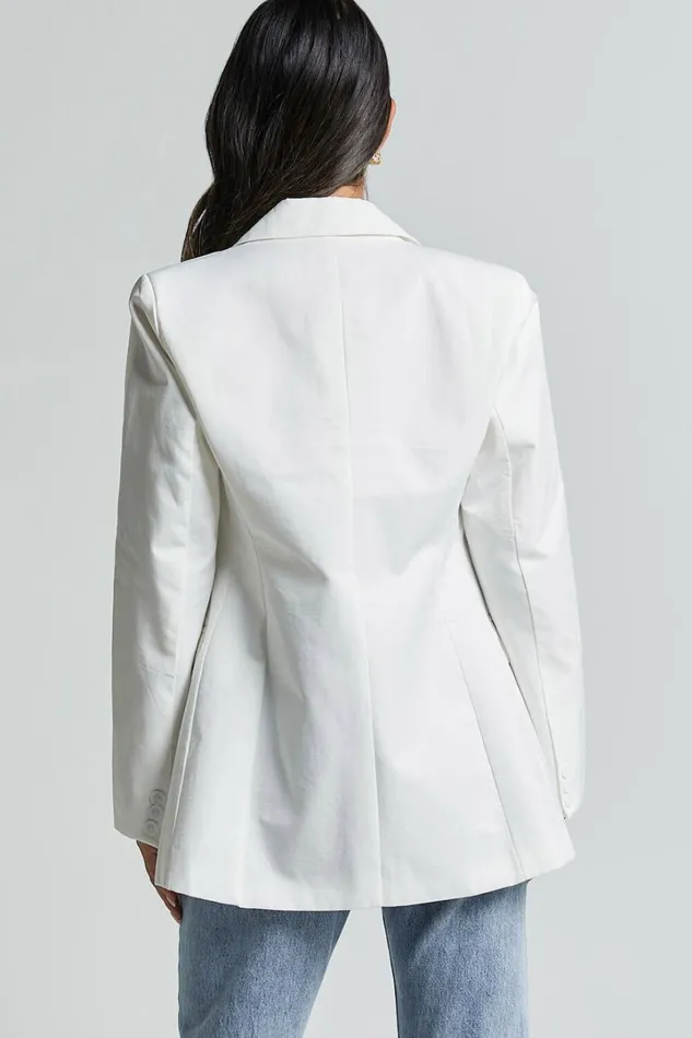 Harriet Blazer Linen Look Double Breasted Oversized Blazer In White Women Showpo Blazers