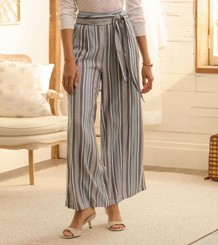 Hatley Belted Wide Leg Pants 8211 Rainbow Stripes Women Bottoms
