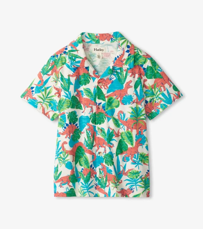 Hatley Boys Jungle Dino Short Sleeve Jersey Button Down Boys Tops