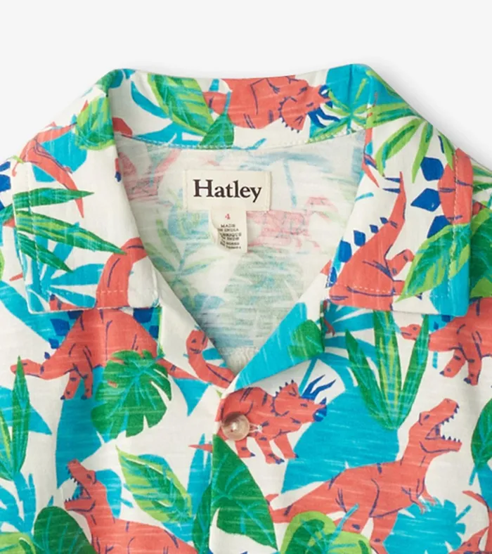 Hatley Boys Jungle Dino Short Sleeve Jersey Button Down Boys Tops