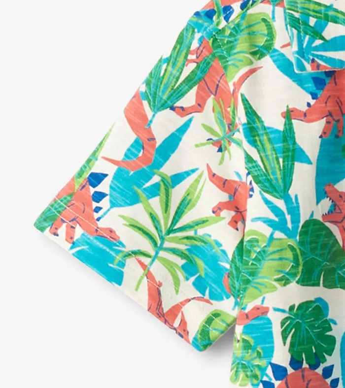 Hatley Boys Jungle Dino Short Sleeve Jersey Button Down Boys Tops