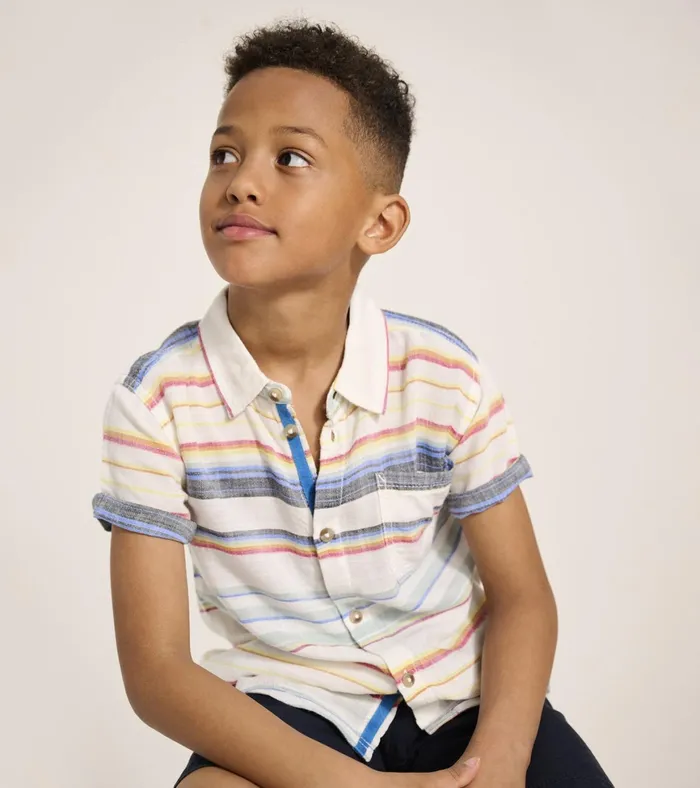Hatley Boys Summer Stripe Short Sleeve Button Down Boys Tops