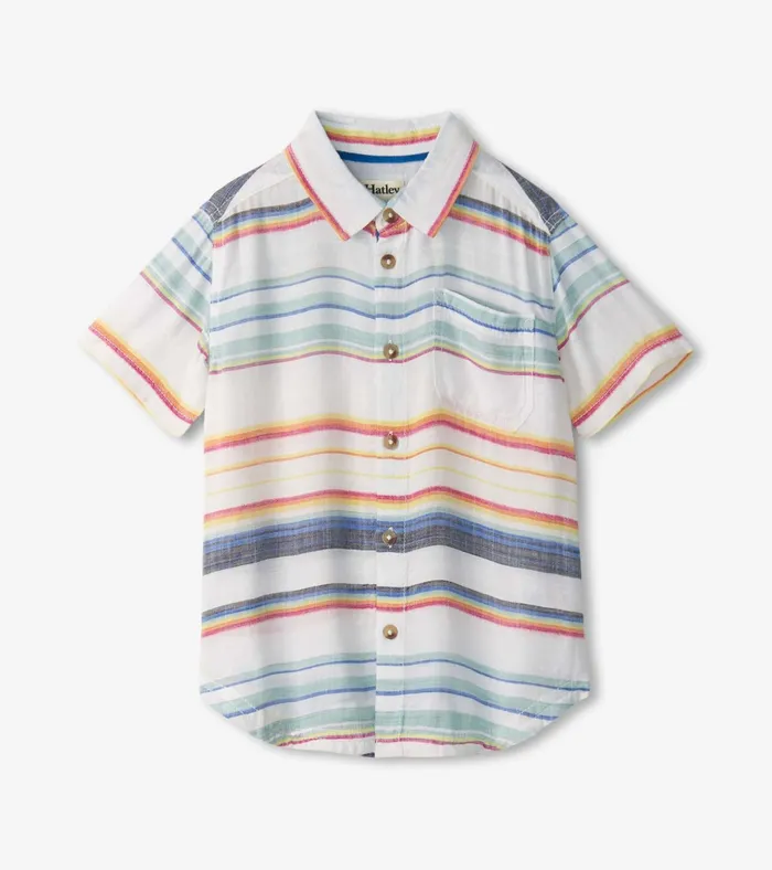 Hatley Boys Summer Stripe Short Sleeve Button Down Boys Tops