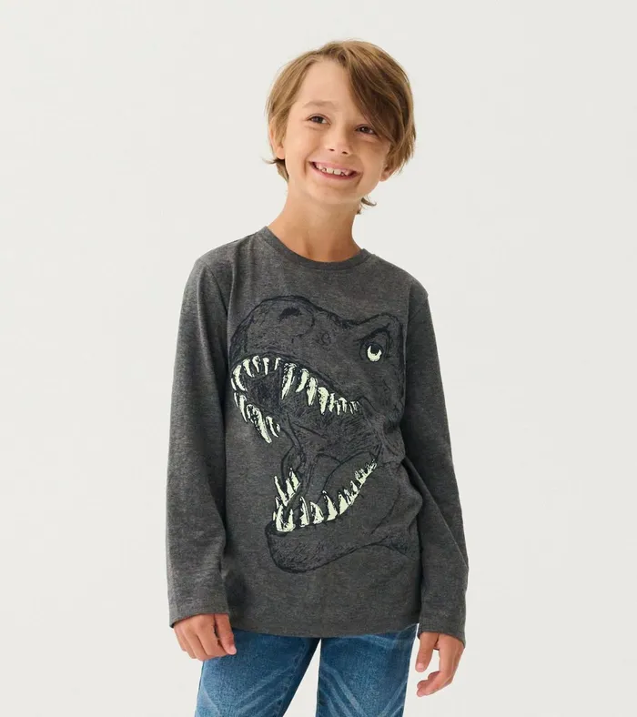 Hatley Boys TRex Glow In The Dark Long Sleeve TShirt Boys Tops