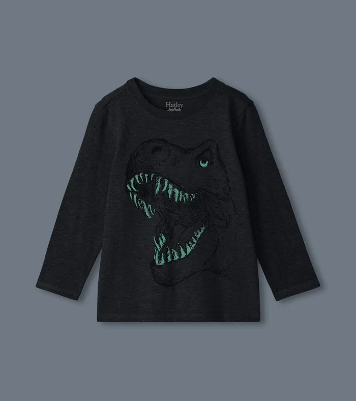 Hatley Boys TRex Glow In The Dark Long Sleeve TShirt Boys Tops