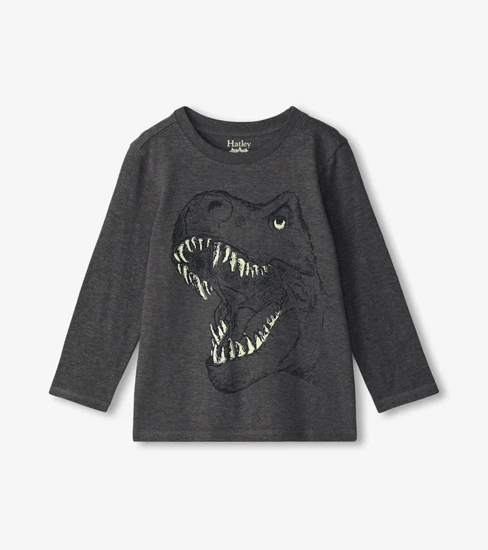 Hatley Boys TRex Glow In The Dark Long Sleeve TShirt Boys Tops