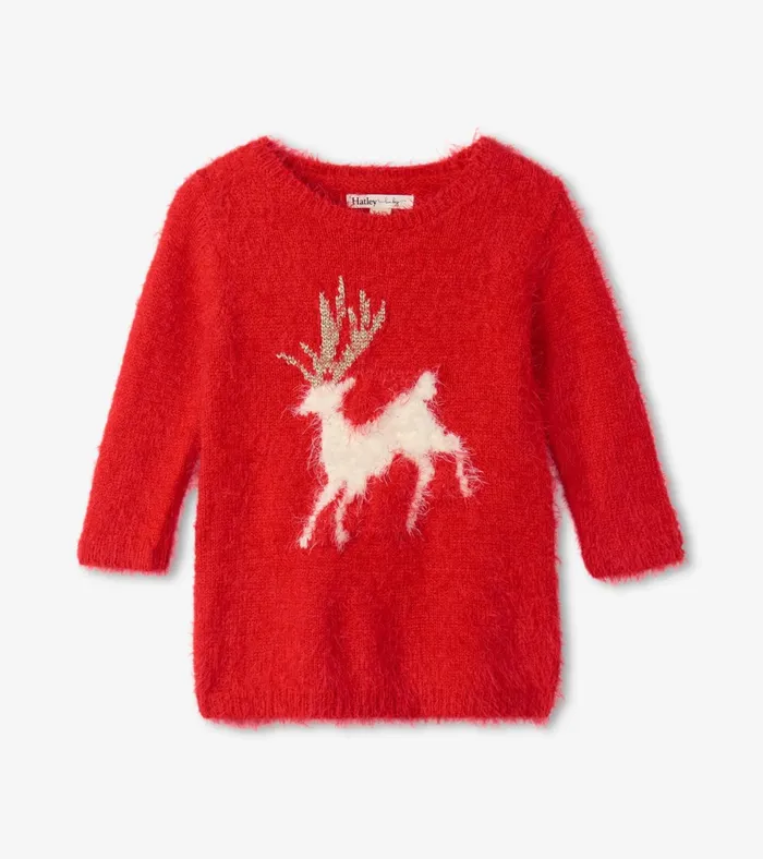 Hatley Christmas Reindeer Fuzzy Sweater Dress Baby and Toddler Dresses