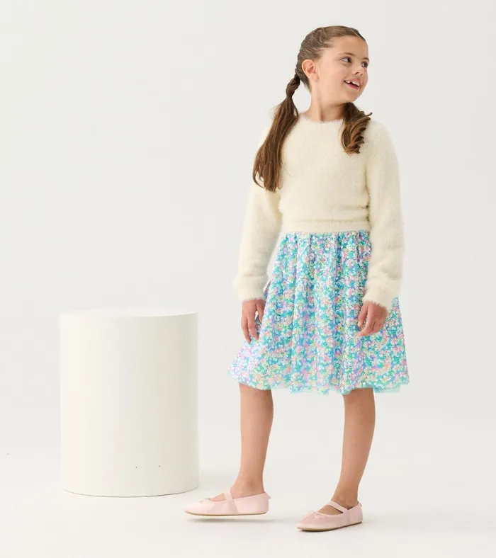 Hatley Girls Cami Lace Fuzzy Mixed Sequin Skirt Dress Girls Dresses
