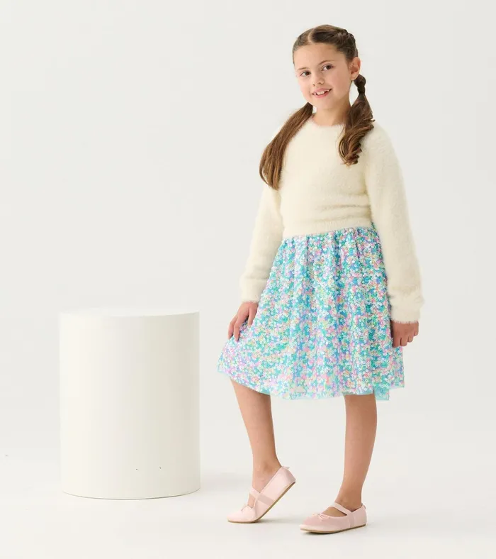 Hatley Girls Cami Lace Fuzzy Mixed Sequin Skirt Dress Girls Dresses