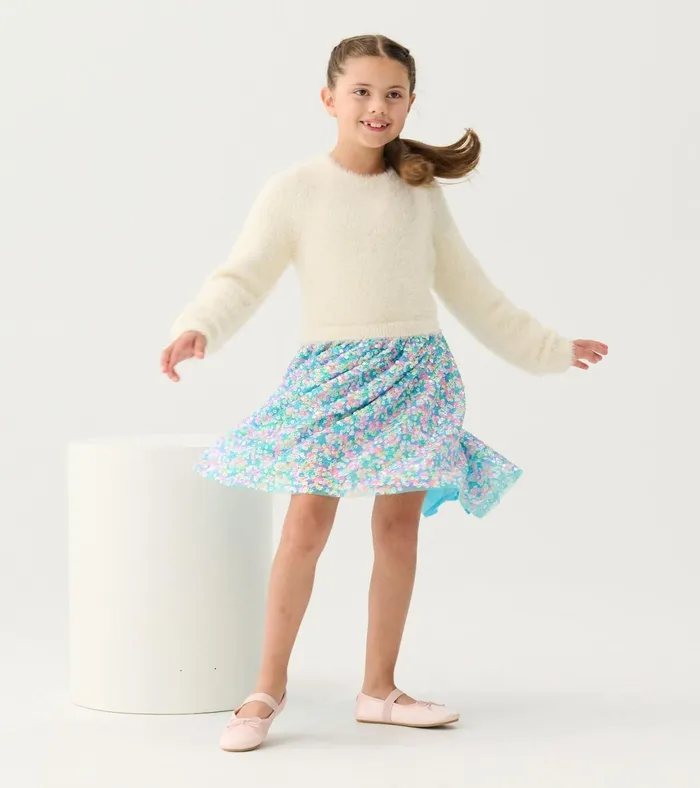 Hatley Girls Cami Lace Fuzzy Mixed Sequin Skirt Dress Girls Dresses