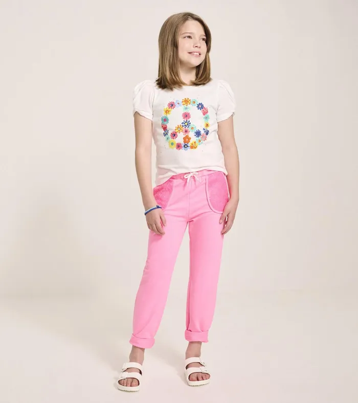 Hatley Girls Peace Flower Twisted Sleeve Tee Girls Tops