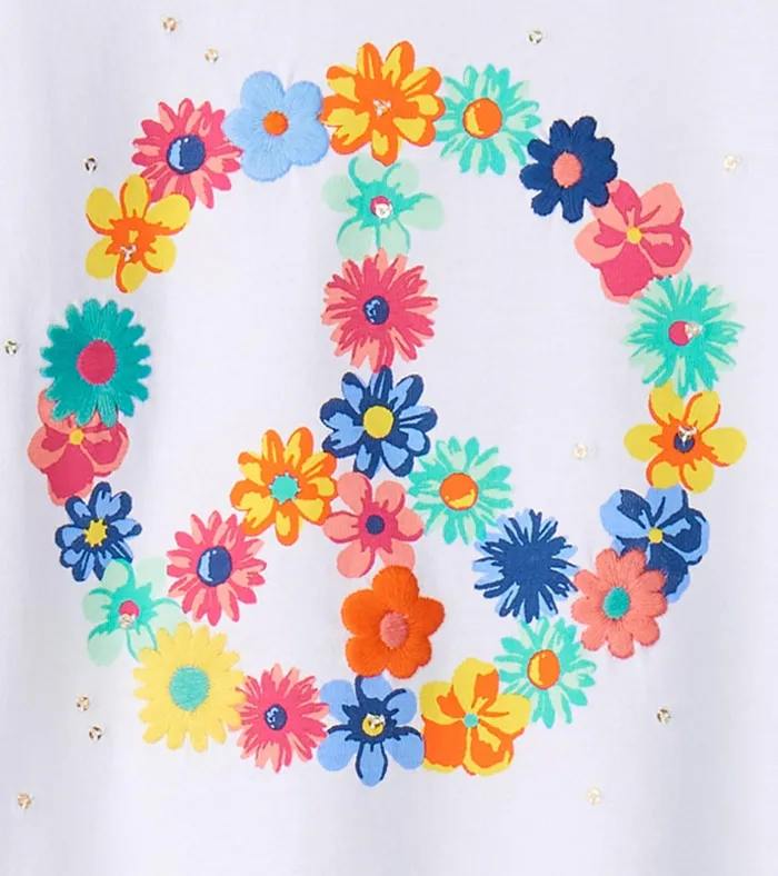 Hatley Girls Peace Flower Twisted Sleeve Tee Girls Tops