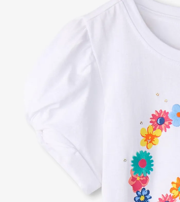 Hatley Girls Peace Flower Twisted Sleeve Tee Girls Tops