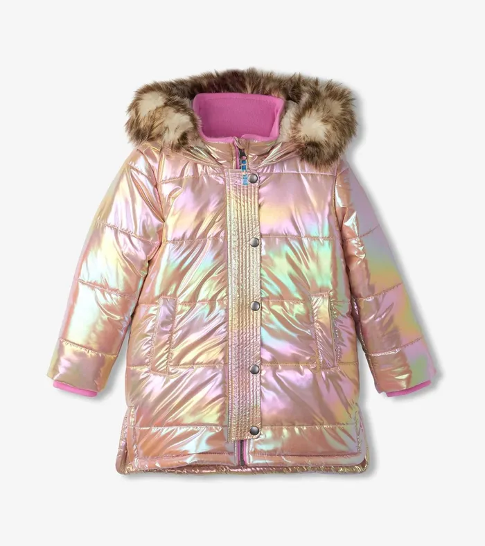 Hatley Girls Pink Moon Puffer Jacket Girls Outerwear