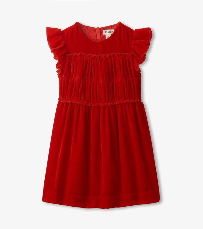 Hatley Girls Red Velvet Smocked Panel Dress Girls Dresses