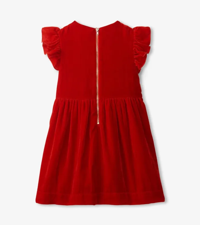 Hatley Girls Red Velvet Smocked Panel Dress Girls Dresses