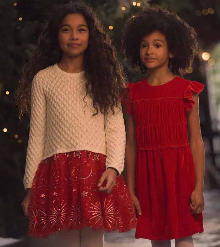 Hatley Girls Red Velvet Smocked Panel Dress Girls Dresses