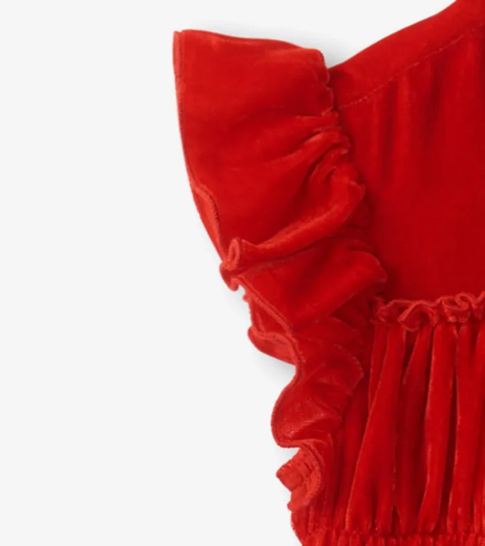 Hatley Girls Red Velvet Smocked Panel Dress Girls Dresses