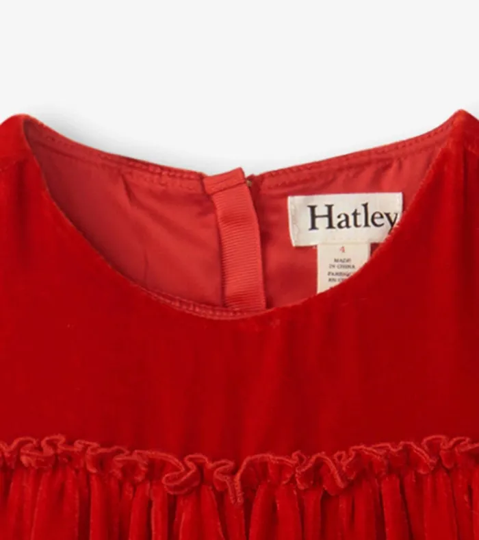 Hatley Girls Red Velvet Smocked Panel Dress Girls Dresses
