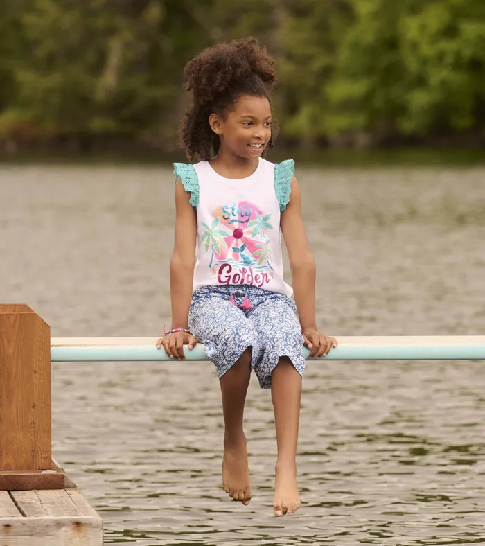 Hatley Girls Stay Golden Ruffle Sleeve Tank Top Girls Tops