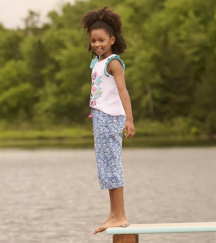 Hatley Girls Stay Golden Ruffle Sleeve Tank Top Girls Tops