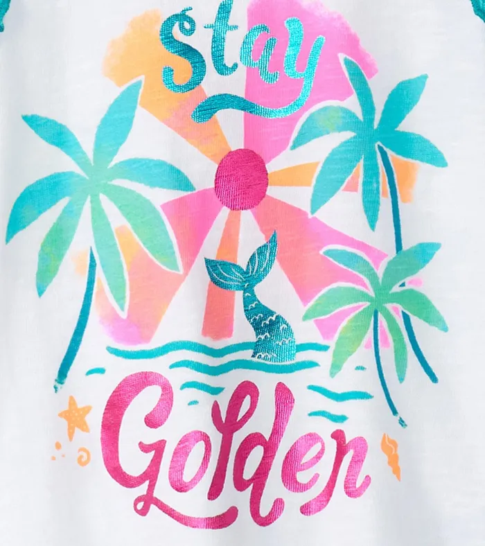 Hatley Girls Stay Golden Ruffle Sleeve Tank Top Girls Tops