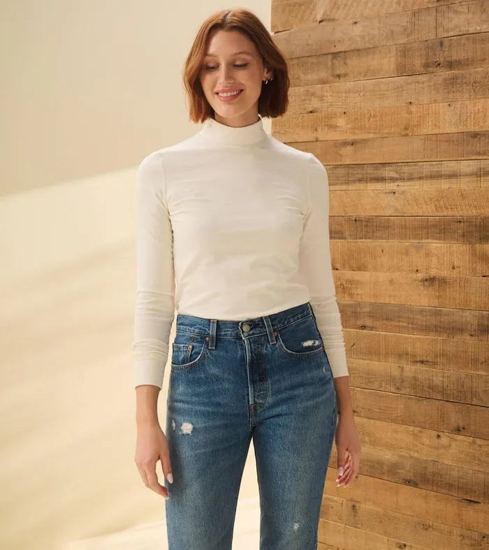 Hatley Mock Neck Top 8211 Cream White Women Tops