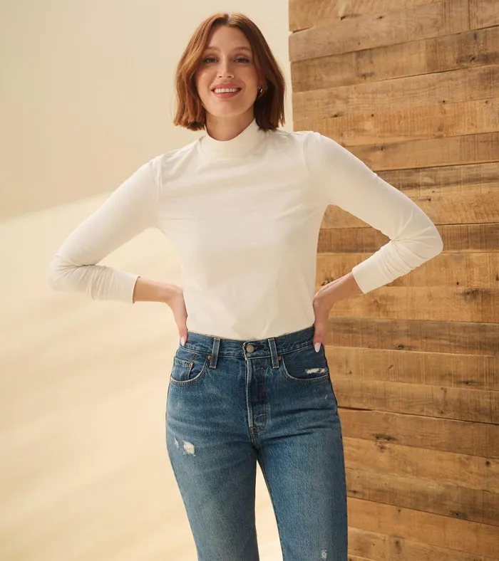 Hatley Mock Neck Top 8211 Cream White Women Tops