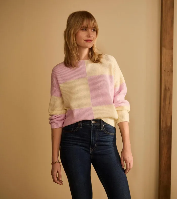 Hatley Monroe Sweater 8211 Pink Blocks Women Sweaters