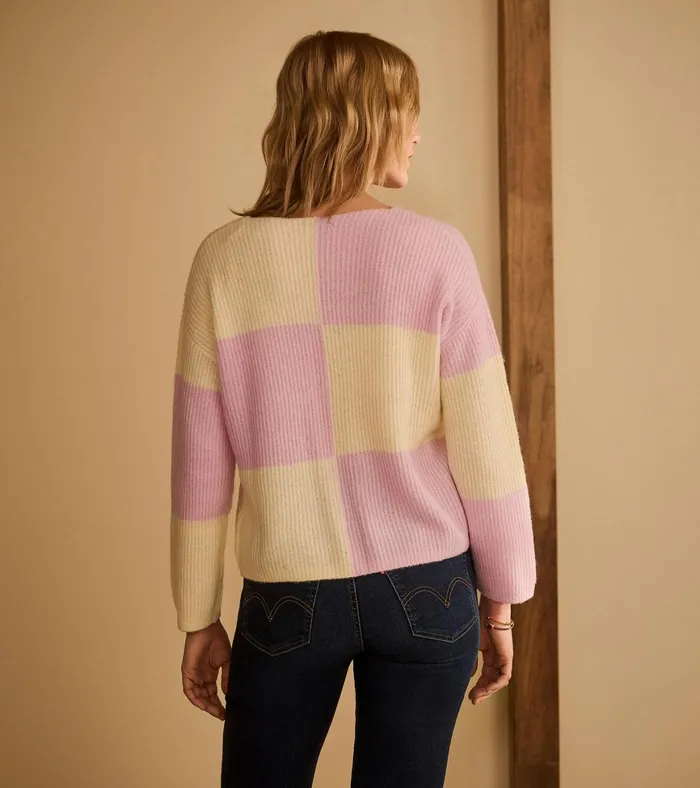 Hatley Monroe Sweater 8211 Pink Blocks Women Sweaters