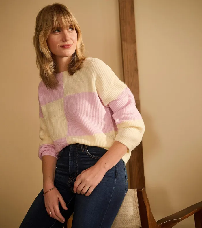 Hatley Monroe Sweater 8211 Pink Blocks Women Sweaters